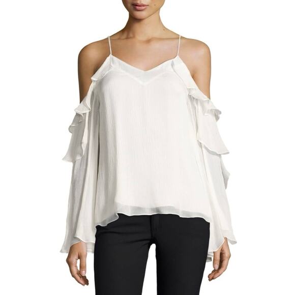 Haute Hippie Starshine Silk Cold-Shoulder Blouse in White XS - Picture 1 of 12